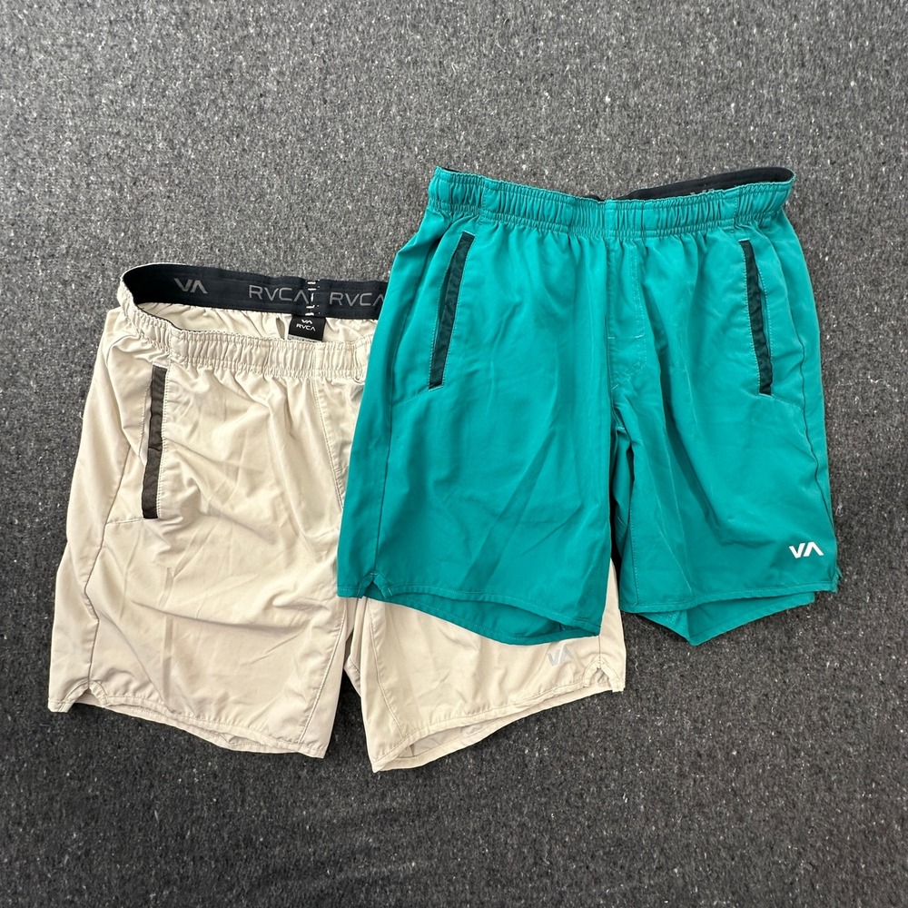 RVCA Sport Shorts Mens Small Teal Tan Athletic Training Gym Yoga Lot of 2